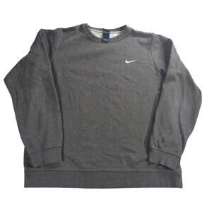 Y2K Nike Gray Crewneck Sweatshirt L Swoosh Logo Fleece Lined Made Pakistan